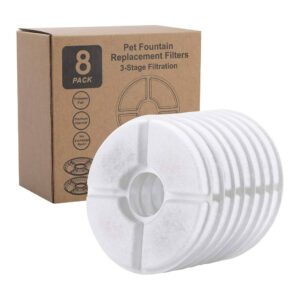 Pet Fountain Replacement Filters - 3-Stage Fileration for 81oz/2.4L Round Automatic Water Fountains (Pack of 8)