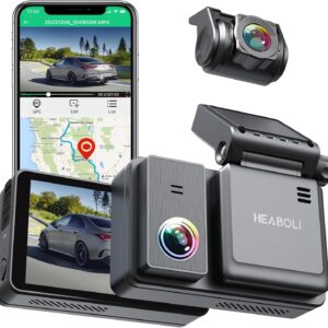 Heaboli 4K Dual Dash Cam - Builtin Wi-Fi & GPS, 3" IPS Touchscreen, Night Vision (HP88)