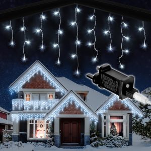 LED ICICLE Lights - Indoor/Outdoor, 250 LEDs, 4.9m Length, Cool White, 8 Lighting Modes (Casa Life)