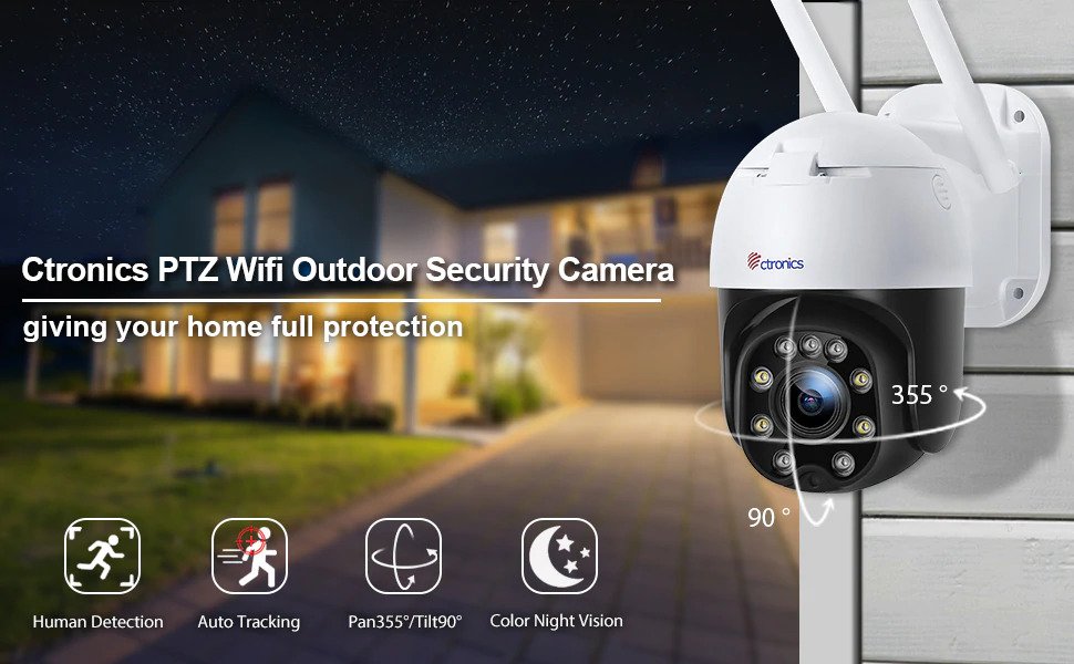 Ctronics PTZ WiFi camera with 4X Optical Zoom and 20m Color Night