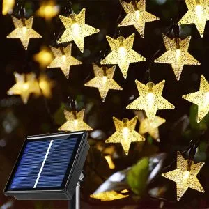 50 LED Solar Powered Star String Lights - 30ft , 8 Modes, Warm White