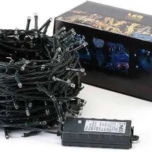 Rewox LED Fairy Lights 40m 300 LEDs Outdoor and Indoor - 8 Modes Battery Operated - White & Blue