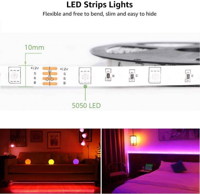 Lepro LE LED Strips Lights - 10M, RGB with 44keys Remote, 5050 leds ...