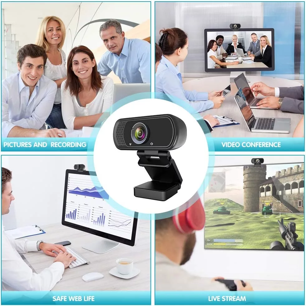 Webcam Yuio 1080P Full HD - Micro Intégré, Grand Angle 90°, Plug & Play USB Pour PC, Mac, Linux, Zoom, Skype, Streaming