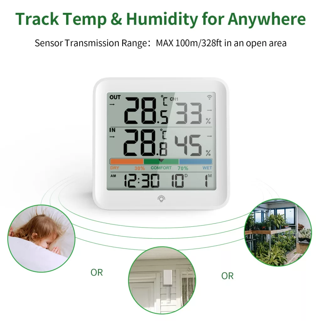 VOCOO Wireless Thermometer Indoor Outdoor Hygrometer - 1 Wireless ...