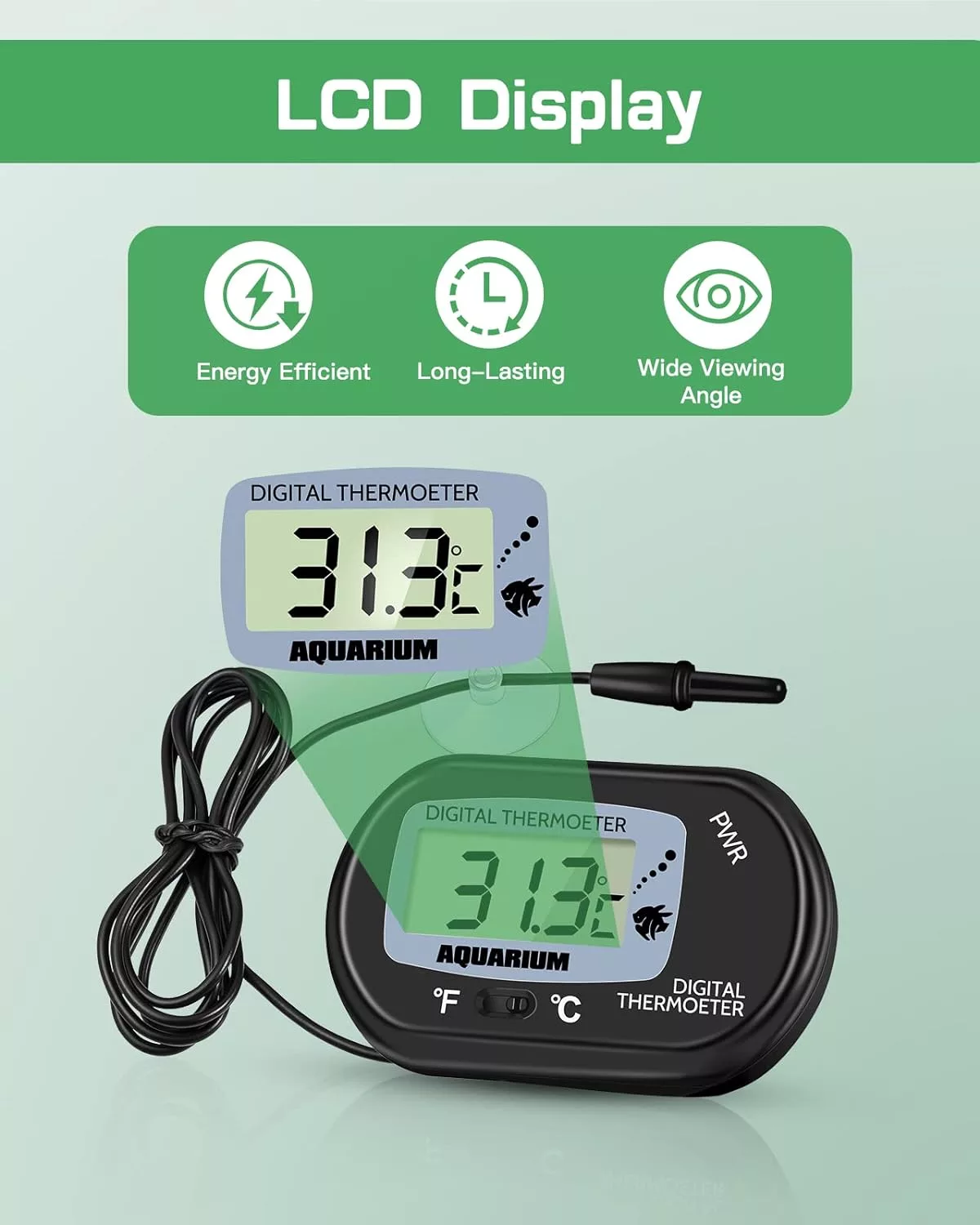 Zacro Digital Aquarium Thermometer - Water Thermometer with Large LCD  Display 