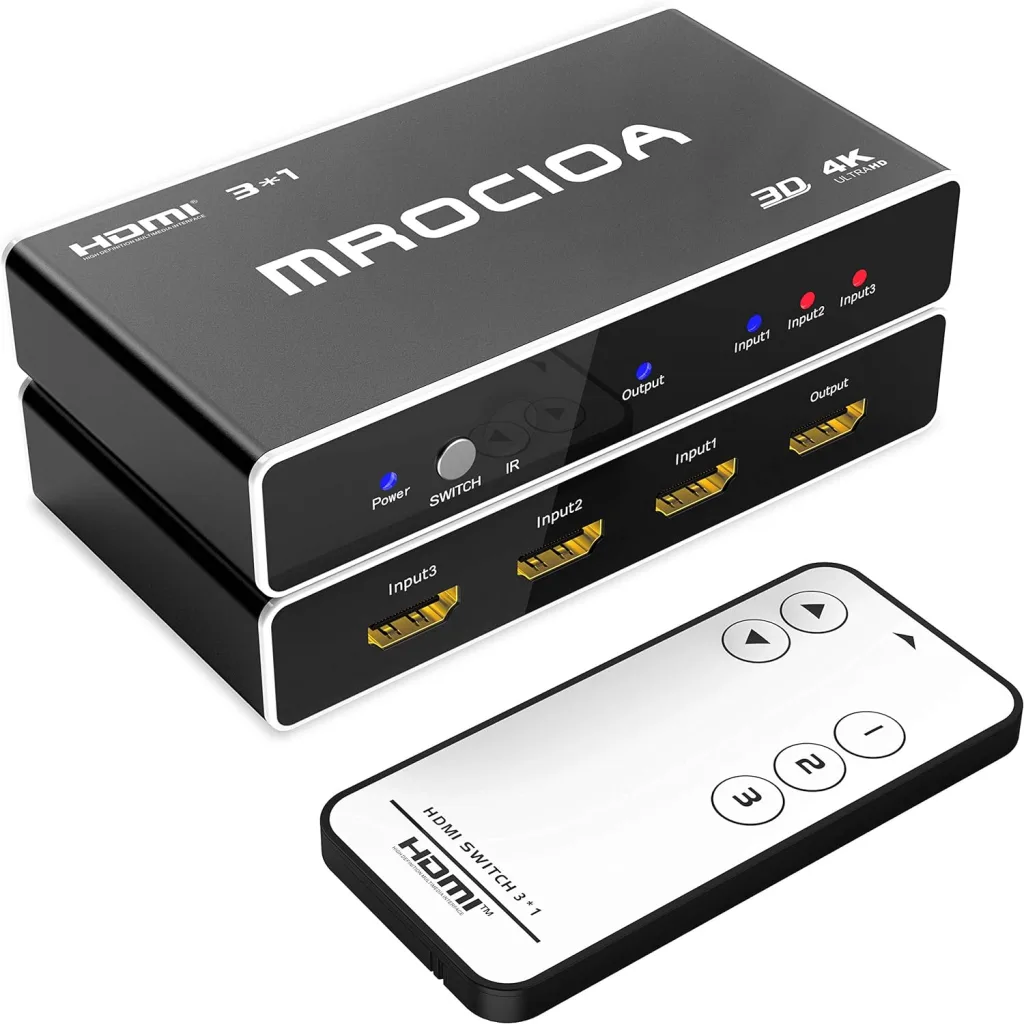 Switch HDMI 3 In 1 4K – Selettore Manuale 3 Ingressi 1 Uscita, Senza Alimentazione, Cavo Integrato 48cm