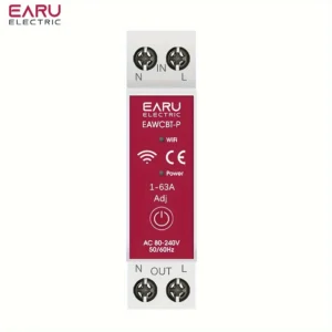 EARU Smart WiFi Circuit Breaker 63A – Timer with Energy Monitoring, Voice & Remote Control, 1P+N, Hardwired, Tuya/Smart Life App