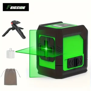 FEIDSIDE 2-Line Green Laser Level - 30.48m Range, Self-Leveling & Manual Mode, Battery Powered with Tripod & Carrying Bag