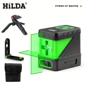 HILDA 2-Line Green Laser Level - High-Precision Self-Leveling, Battery Powered, with Tripod and Storage Bag